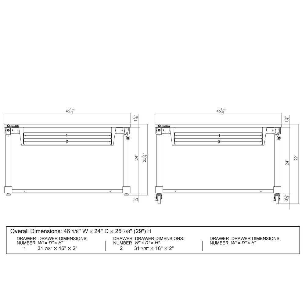 Husky 46 in. Adjustable Height Work Table with 2Drawers in Black