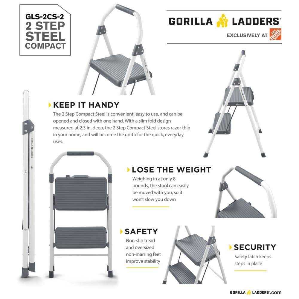 Gorilla Ladders 2-Step Compact Steel Step Stool - Tools & Hardwares ...