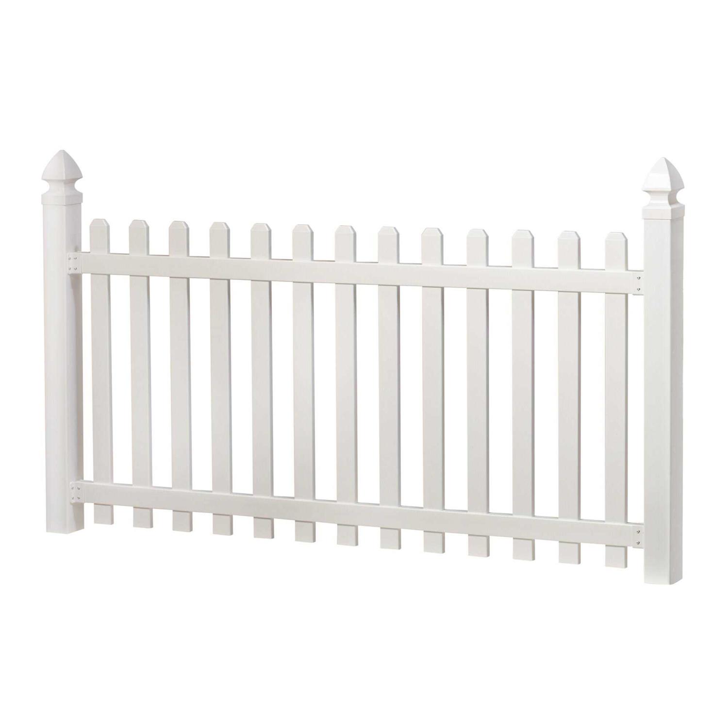 Glendale 4 ft. x 8 ft. White Vinyl Dog Ear Picket Fence Panel Outdoor ...